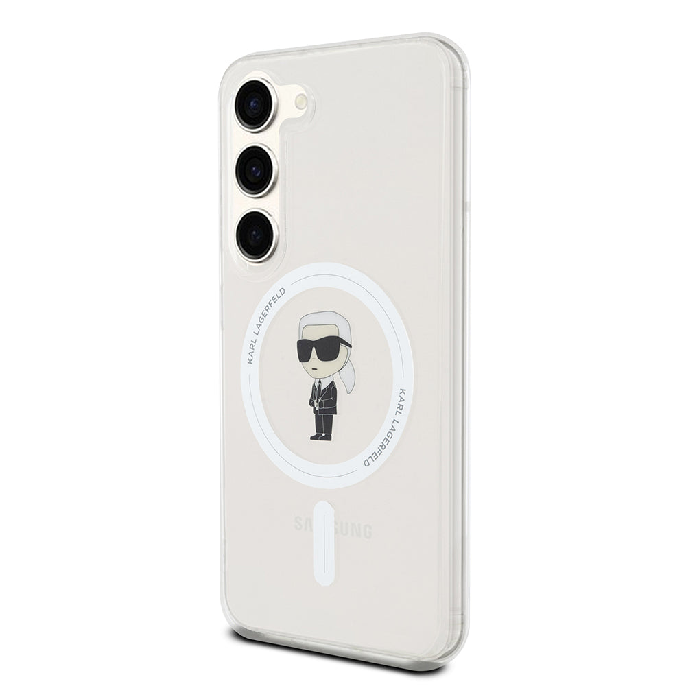 Custodia MagSafe per Samsung Galaxy S23 S911, Karl Lagerfeld, IML Ikonik Karl, Trasparente
