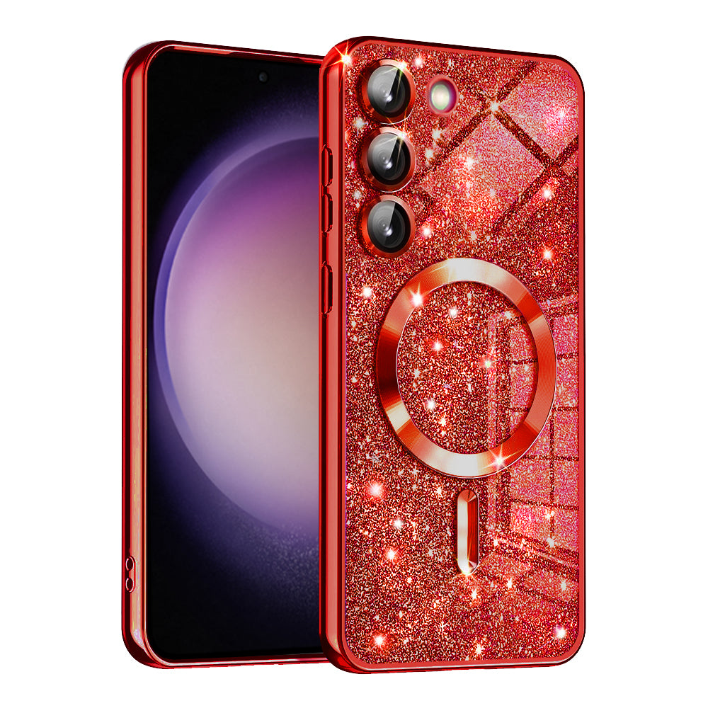 Custodia MagSafe per Samsung Galaxy S23 S911, Techsuit, Luxury Glitter, Rossa