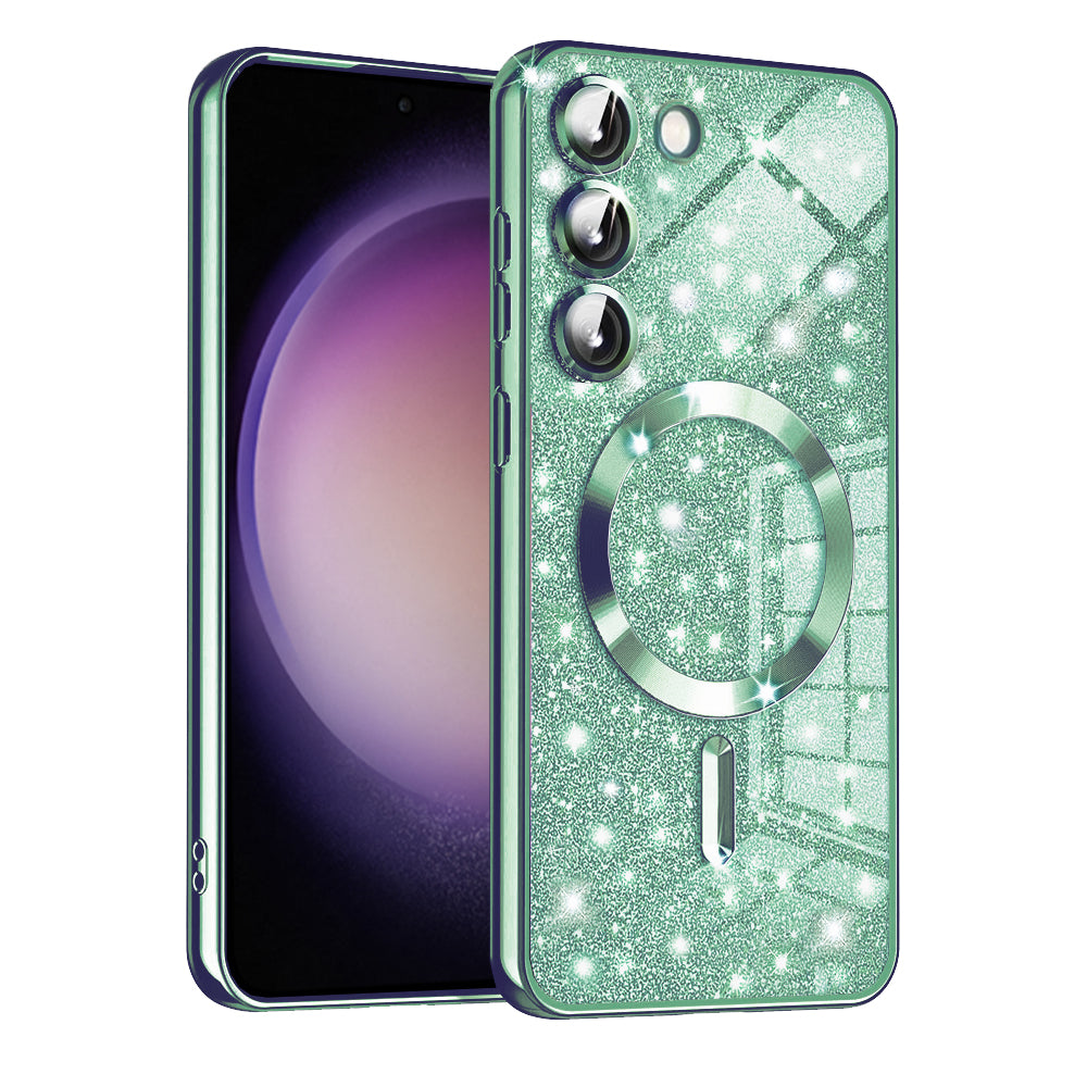 Custodia MagSafe per Samsung Galaxy S23 S911, Techsuit, Luxury Glitter, Verde Chiaro