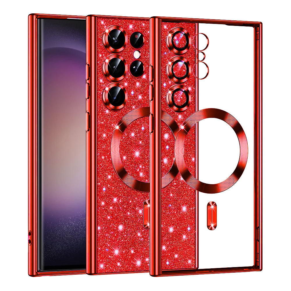 Custodia MagSafe per Samsung Galaxy S23 Ultra S918, Techsuit, Luxury Glitter, Rossa