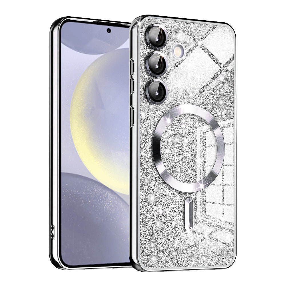 Coque MagSafe pour Samsung Galaxy S24+ S926, Techsuit, Luxury Glitter, Argentée