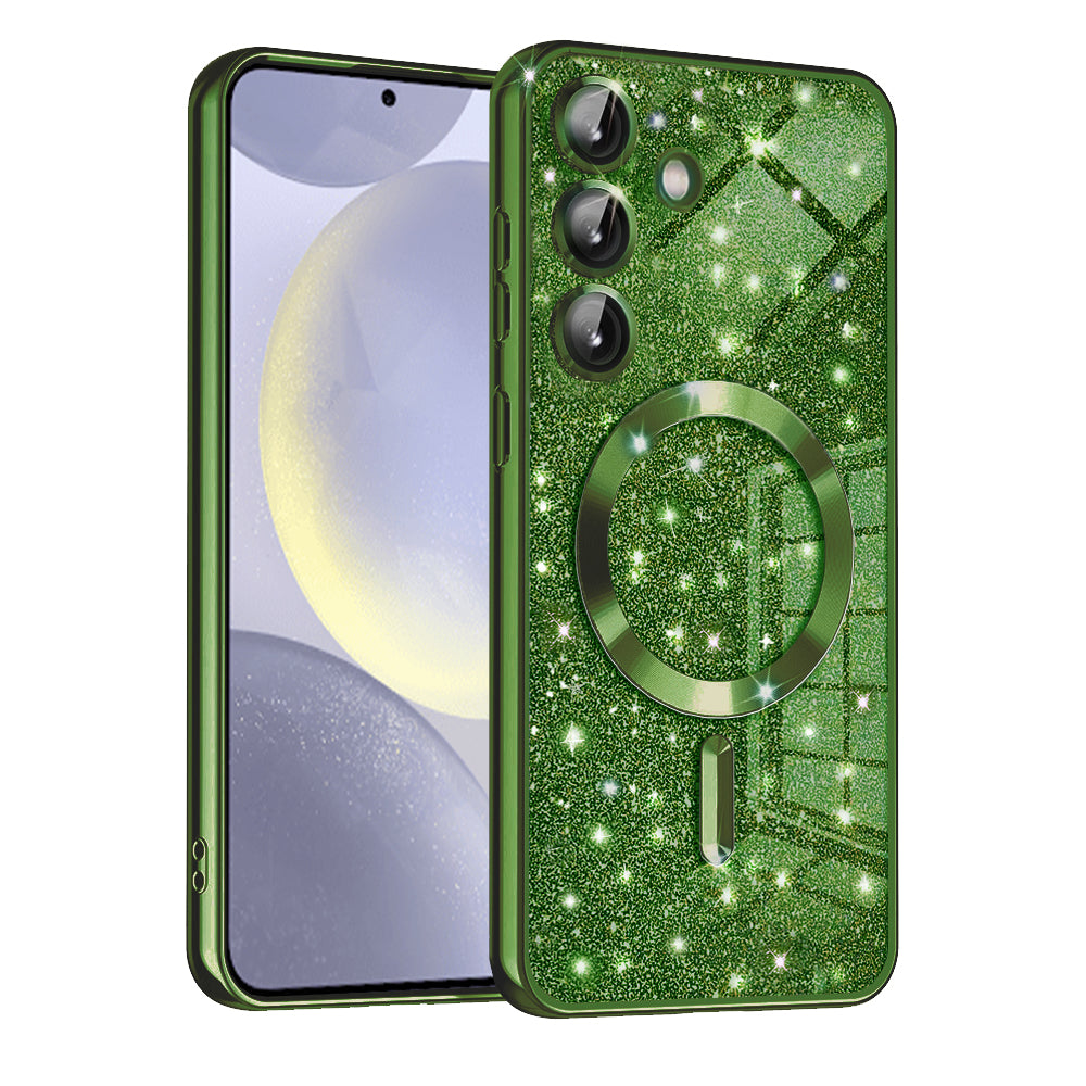 Coque MagSafe pour Samsung Galaxy S24+ S926, Techsuit, Luxury Glitter, Vert Foncé