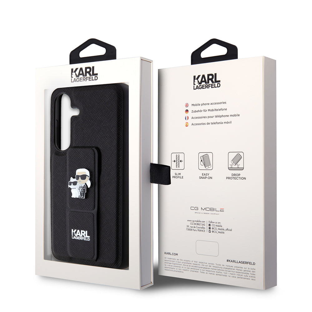 MagSafe Hülle für Samsung Galaxy S24 S921, Karl Lagerfeld, Saffiano Gripstand Karl & Choupette, Schwarz