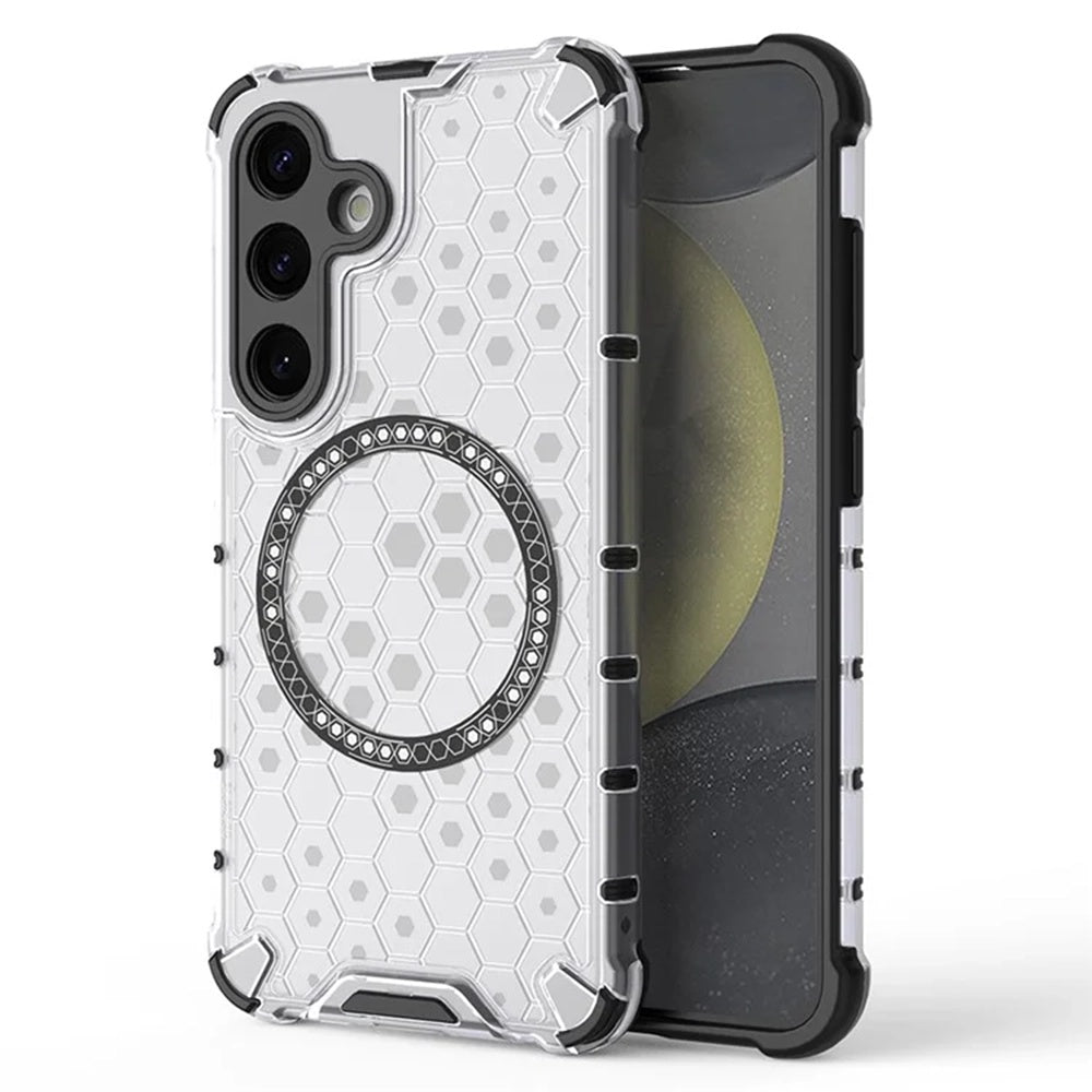 Coque MagSafe pour Samsung Galaxy S24 S921, Techsuit, HoneyComb Shield, Blanche