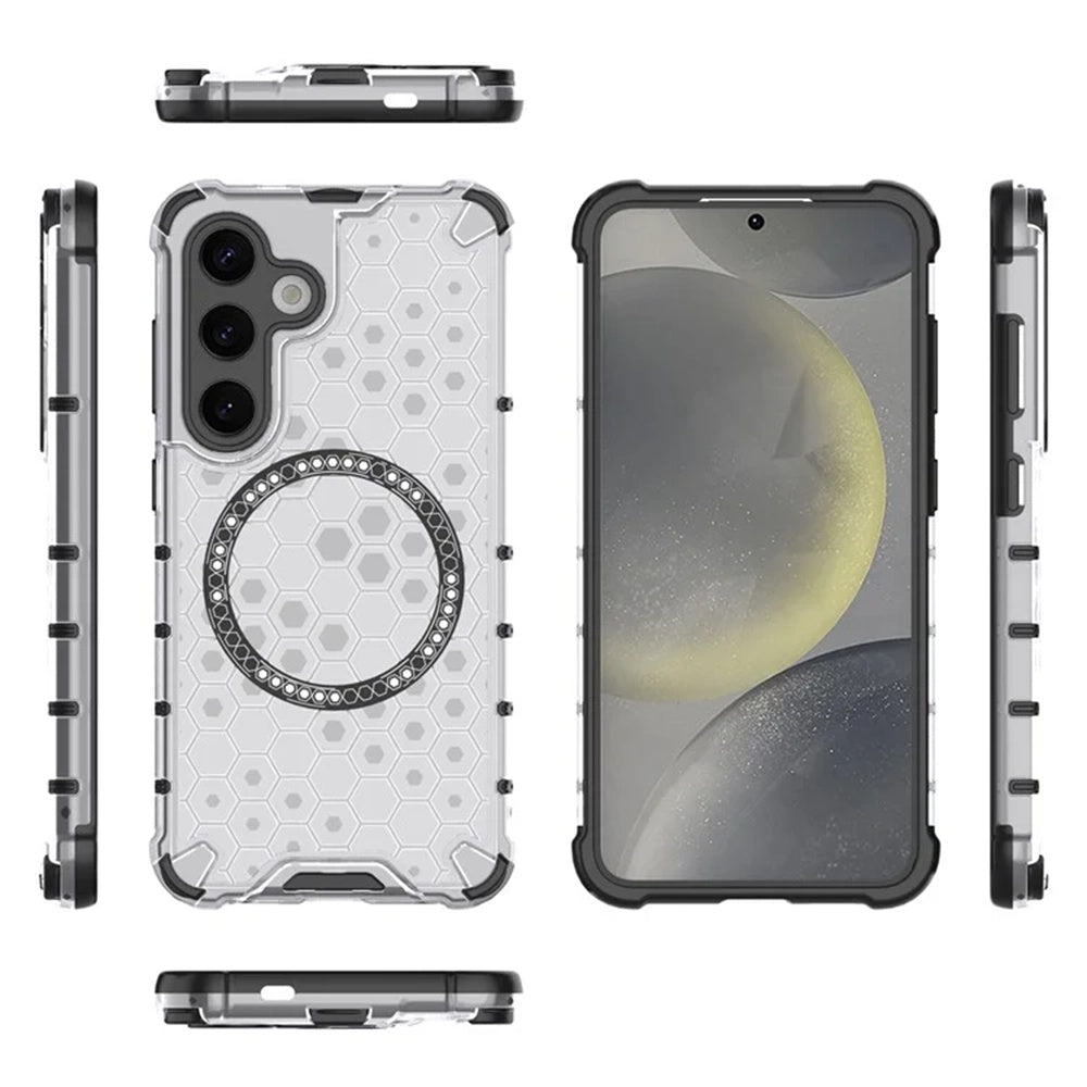 Coque MagSafe pour Samsung Galaxy S24 S921, Techsuit, HoneyComb Shield, Blanche