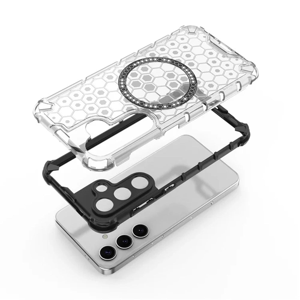 Coque MagSafe pour Samsung Galaxy S24 S921, Techsuit, HoneyComb Shield, Blanche