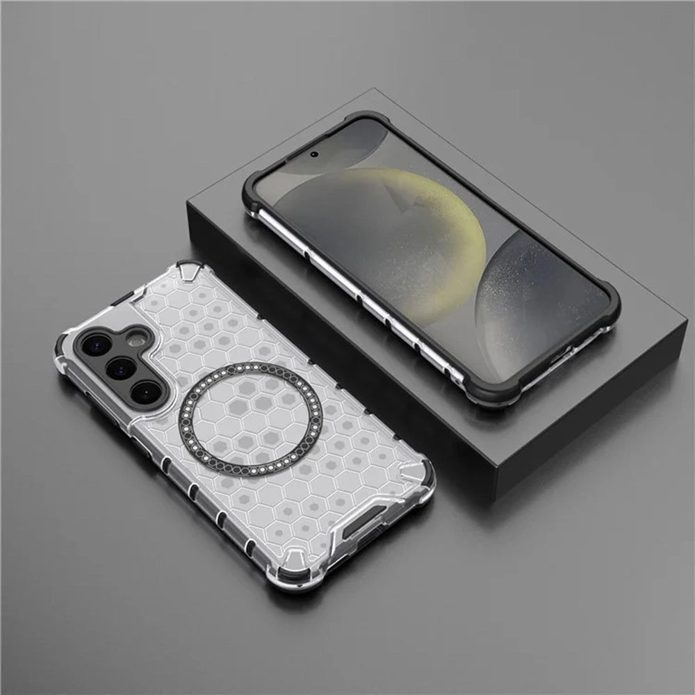 Coque MagSafe pour Samsung Galaxy S24 S921, Techsuit, HoneyComb Shield, Blanche