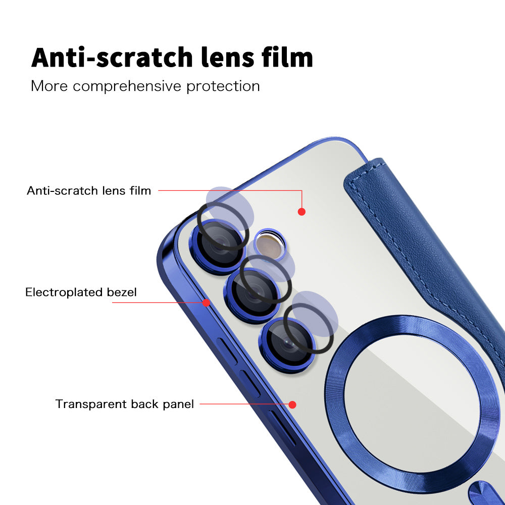 Custodia MagSafe per Samsung Galaxy S24 S921, Techsuit, SmartMag Book, Blu