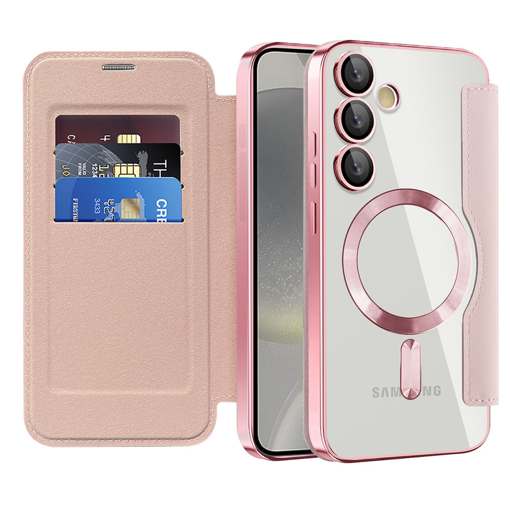 Coque MagSafe pour Samsung Galaxy S24 S921, Techsuit, SmartMag Book, Rose