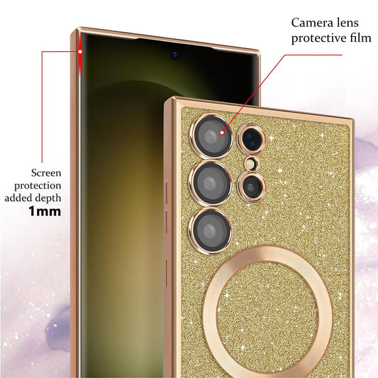 MagSafe Case for Samsung Galaxy S24 Ultra S928, Techsuit, Luxury Glitter, Blue