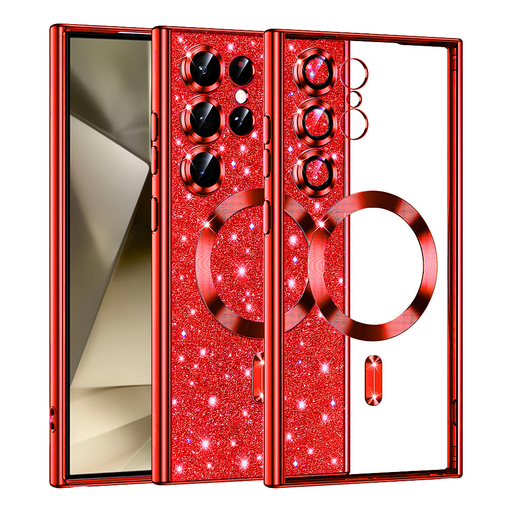 Custodia MagSafe per Samsung Galaxy S24 Ultra S928, Techsuit, Luxury Glitter, Rossa
