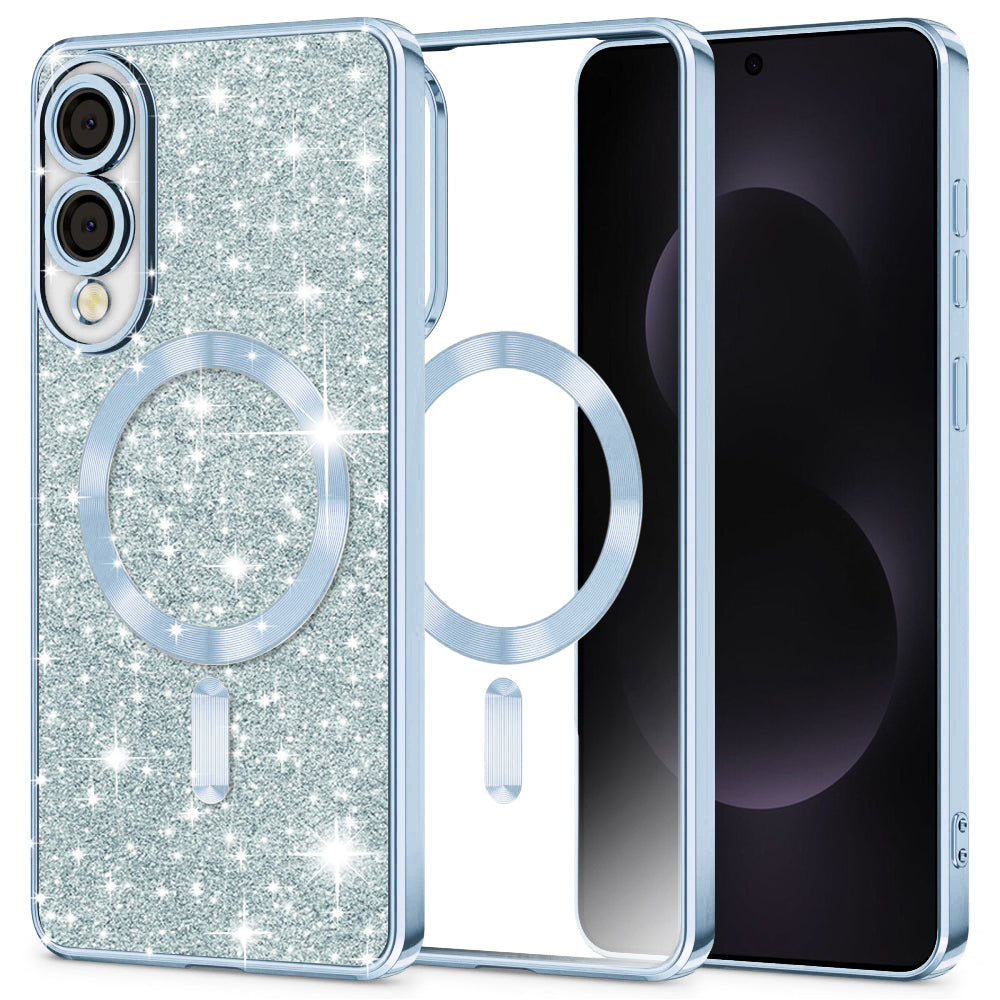 Custodia MagSafe per Samsung Galaxy S25 Edge S937, Techsuit, Luxury Glitter, Blu
