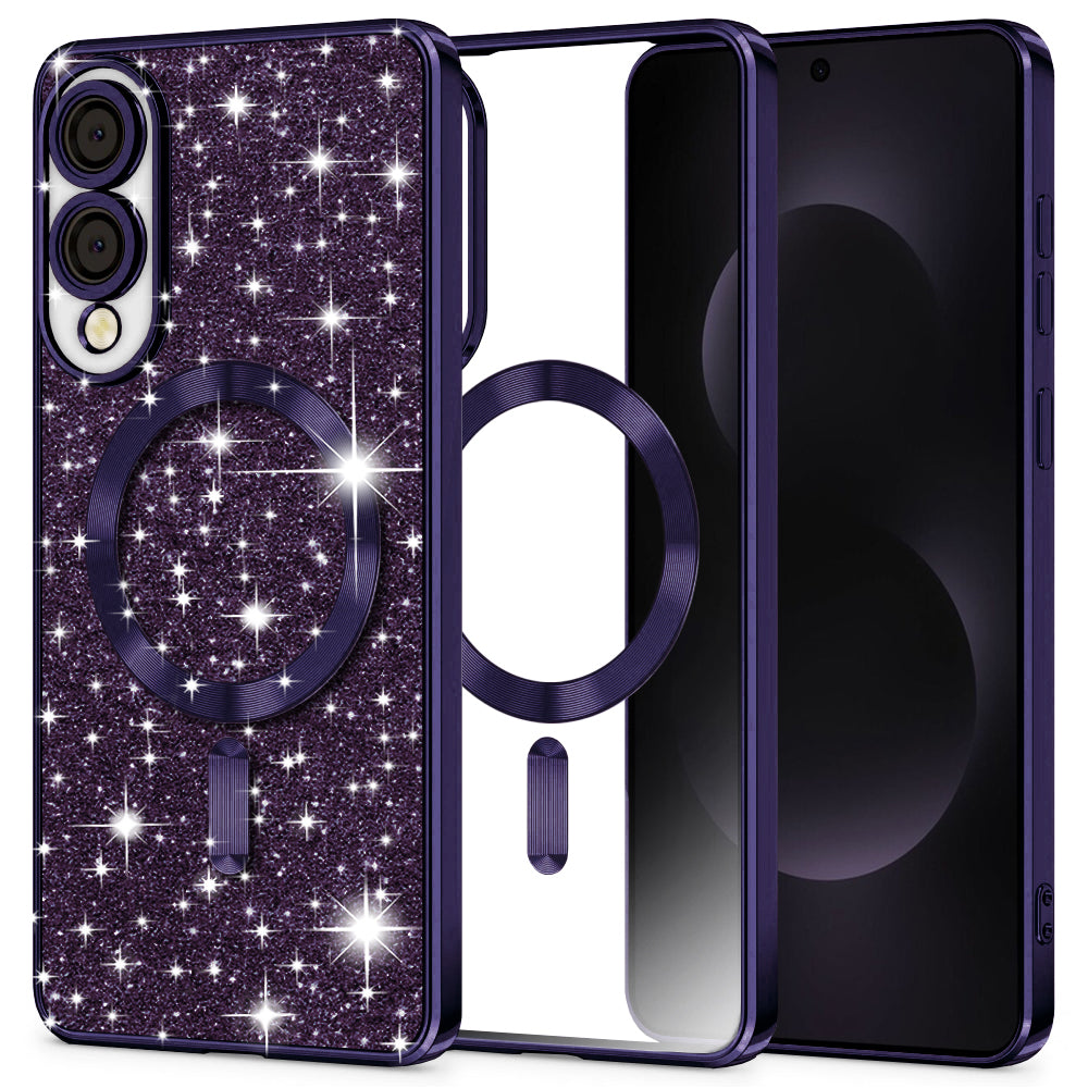 Coque MagSafe pour Samsung Galaxy S25 Edge S937, Techsuit, Luxury Glitter, Violet Foncé