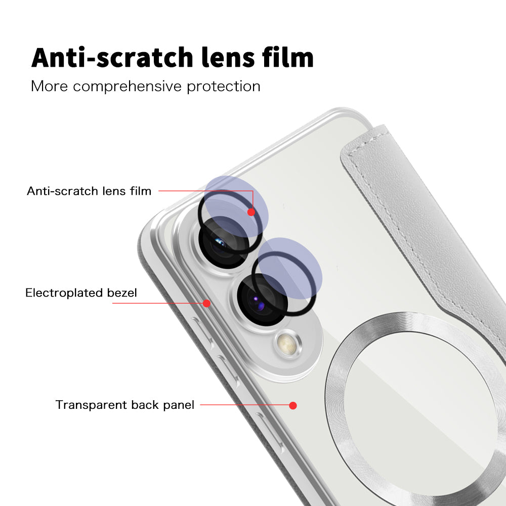 Coque MagSafe pour Samsung Galaxy S25 Edge S937, Techsuit, SmartMag Book, Gris