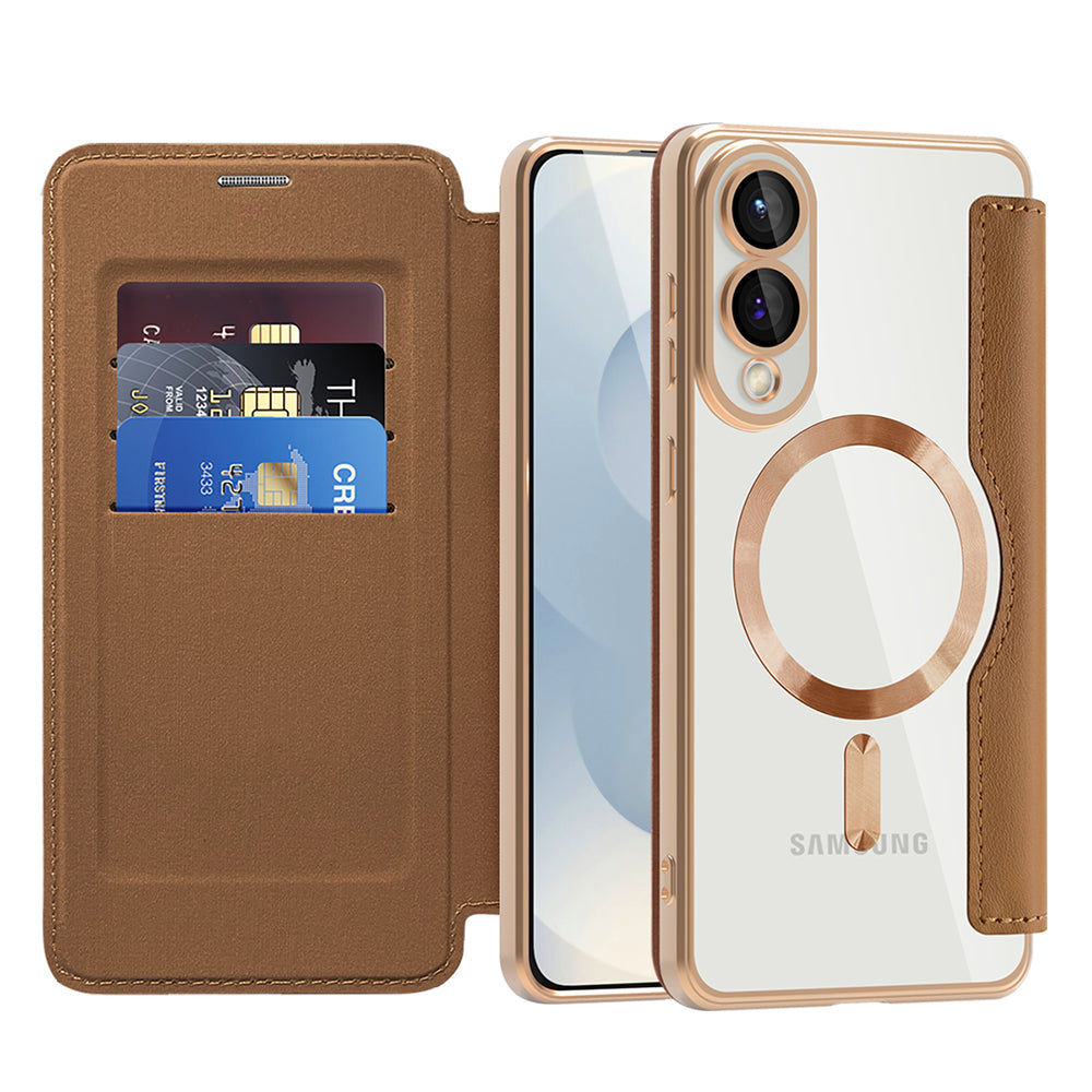 Coque MagSafe pour Samsung Galaxy S25 Edge S937, Techsuit, SmartMag Book, Marron