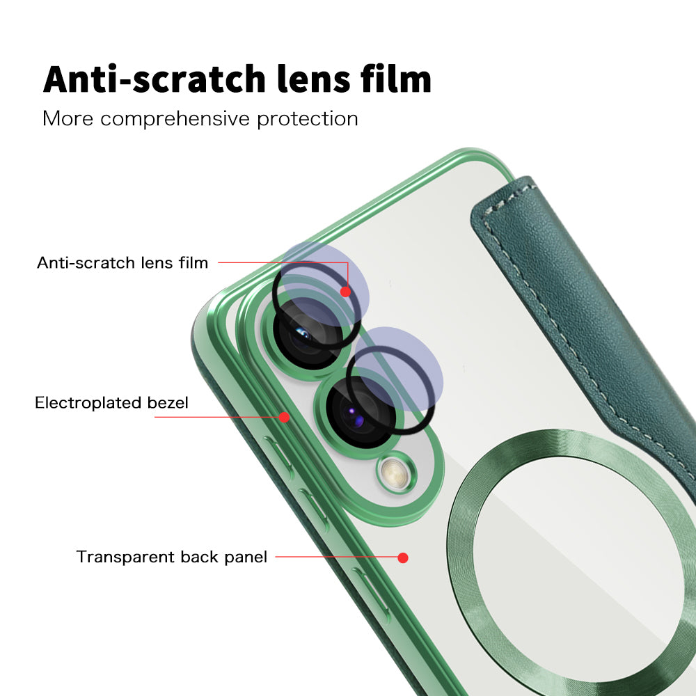 Coque MagSafe pour Samsung Galaxy S25 Edge S937, Techsuit, SmartMag Book, Vert