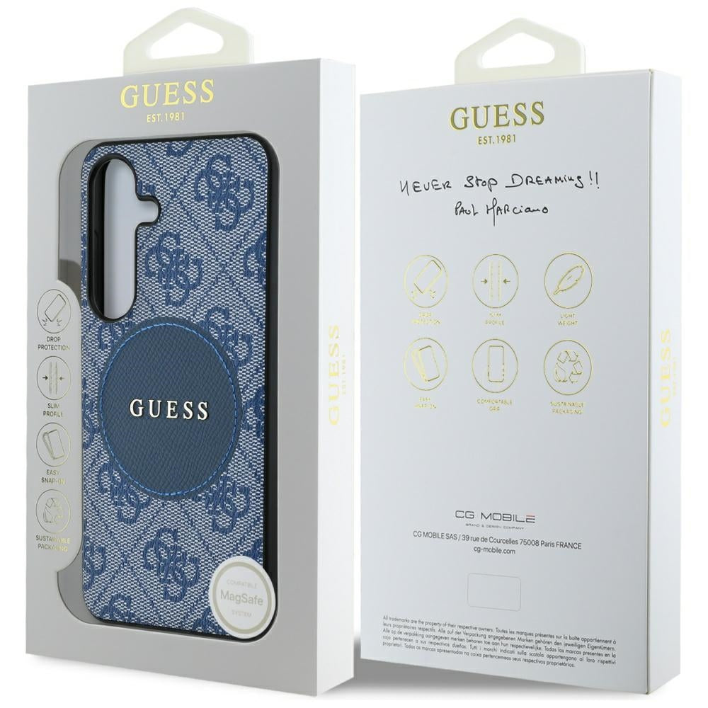 Custodia MagSafe per Samsung Galaxy S25+ S936, Guess, 4G Circle Classic Logo, Blu