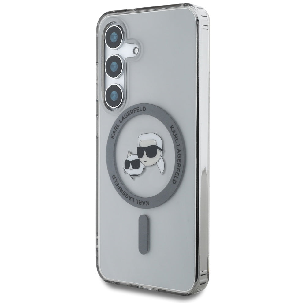 Custodia MagSafe per Samsung Galaxy S25+ S936, Karl Lagerfeld, IML Metal Karl & Choupette's Heads, Nera
