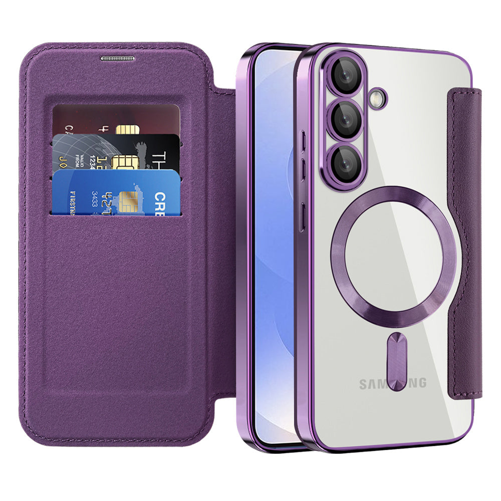 Coque MagSafe pour Samsung Galaxy S25+ S936, Techsuit, SmartMag Book, Violet