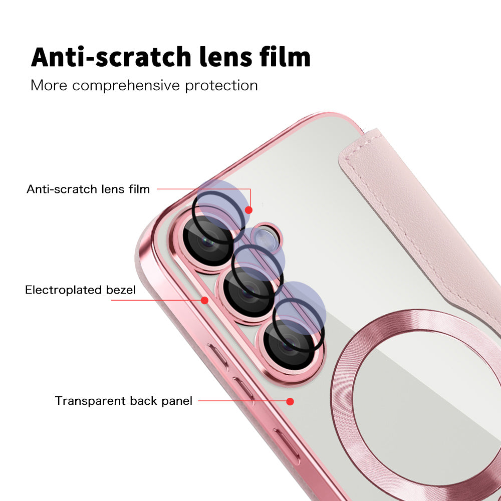 Coque MagSafe pour Samsung Galaxy S25+ S936, Techsuit, SmartMag Book, Rose