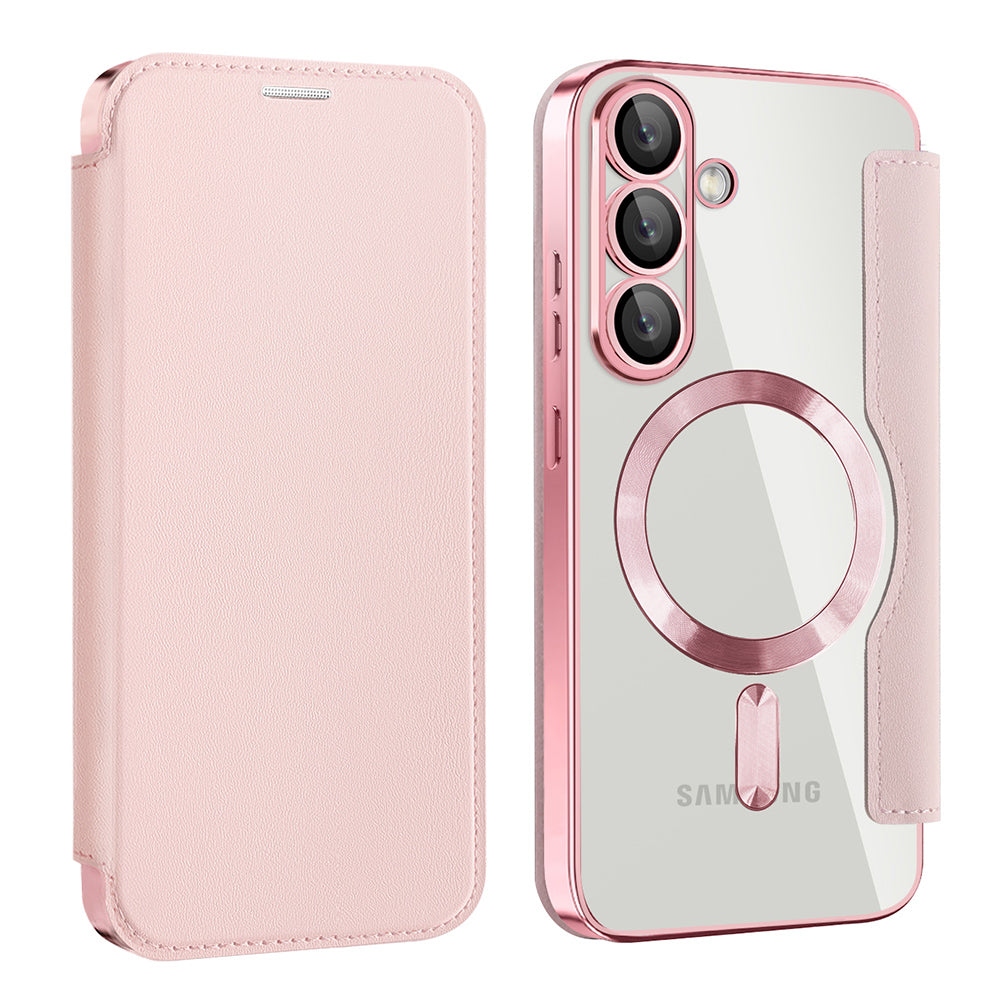 Coque MagSafe pour Samsung Galaxy S25+ S936, Techsuit, SmartMag Book, Rose