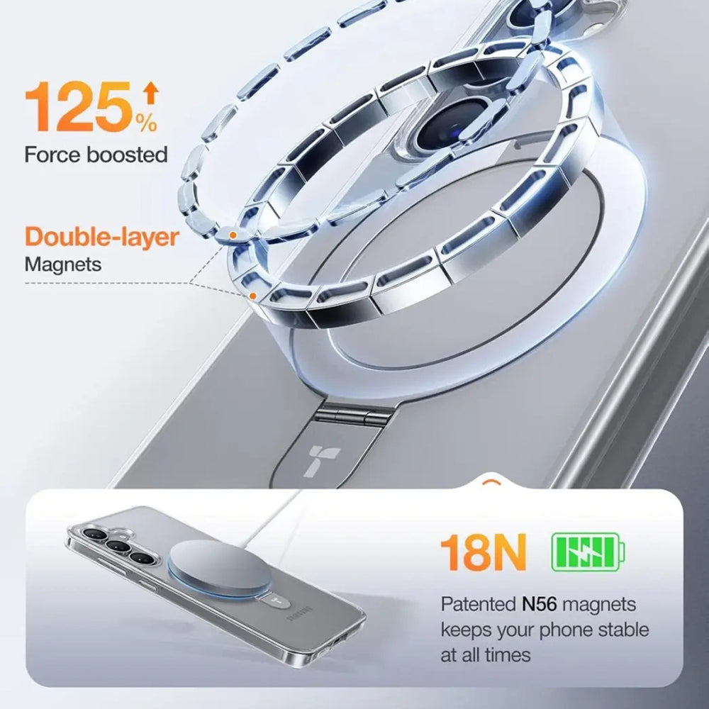 Custodia MagSafe per Samsung Galaxy S25+ S936, Torras, Ostand, Trasparente