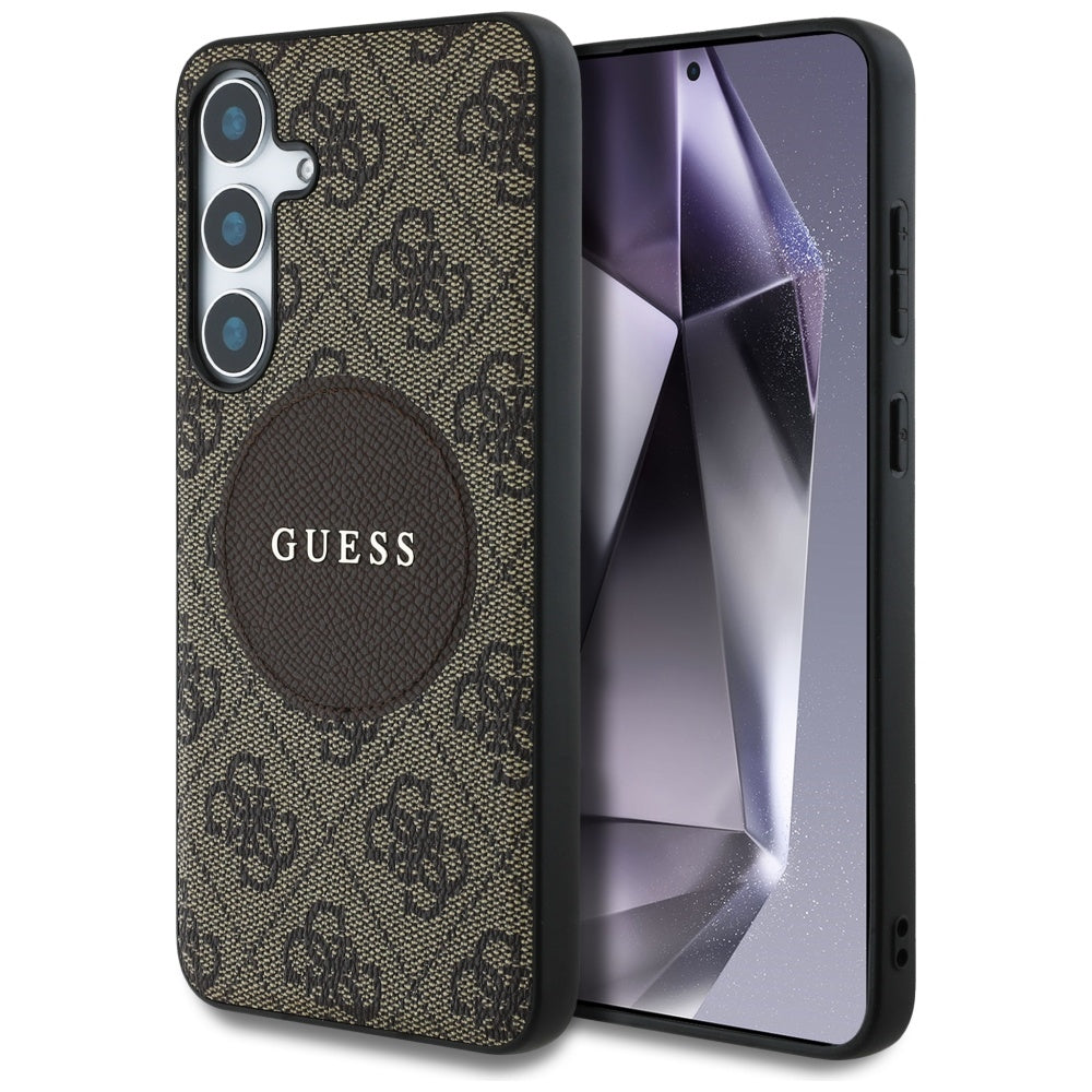 Custodia MagSafe per Samsung Galaxy S25 S931, Guess, 4G Circle Classic Logo, Marrone