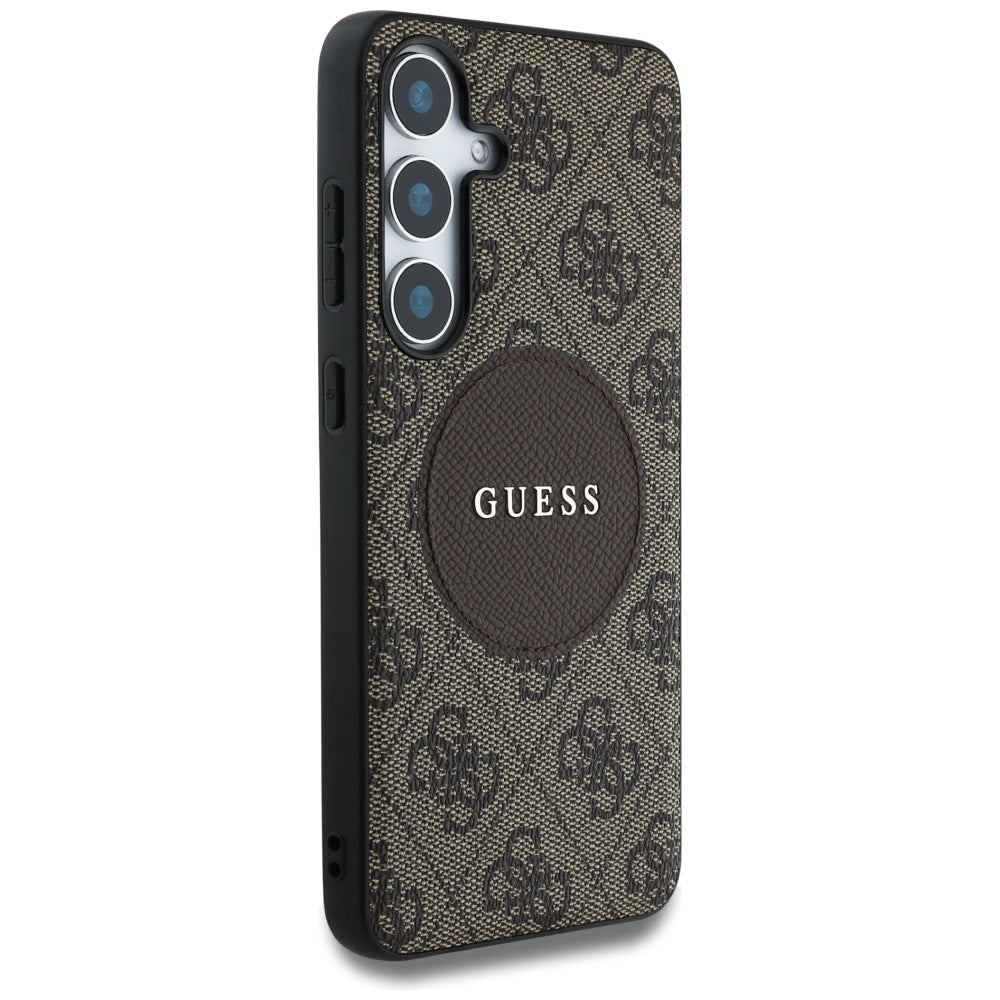Custodia MagSafe per Samsung Galaxy S25 S931, Guess, 4G Circle Classic Logo, Marrone