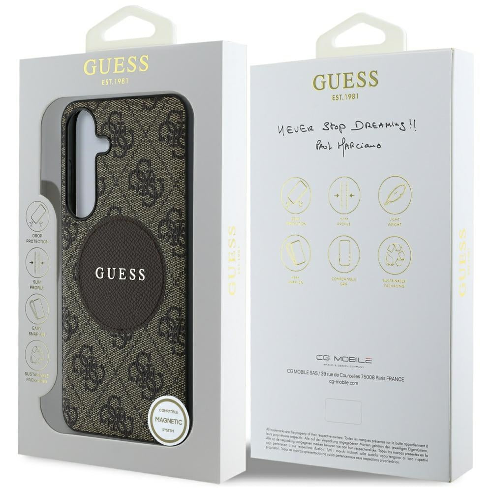 Custodia MagSafe per Samsung Galaxy S25 S931, Guess, 4G Circle Classic Logo, Marrone