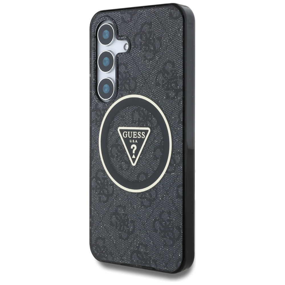 Custodia MagSafe per Samsung Galaxy S25 S931, Guess, IML Glitter 4G Circle Triangle, Nera