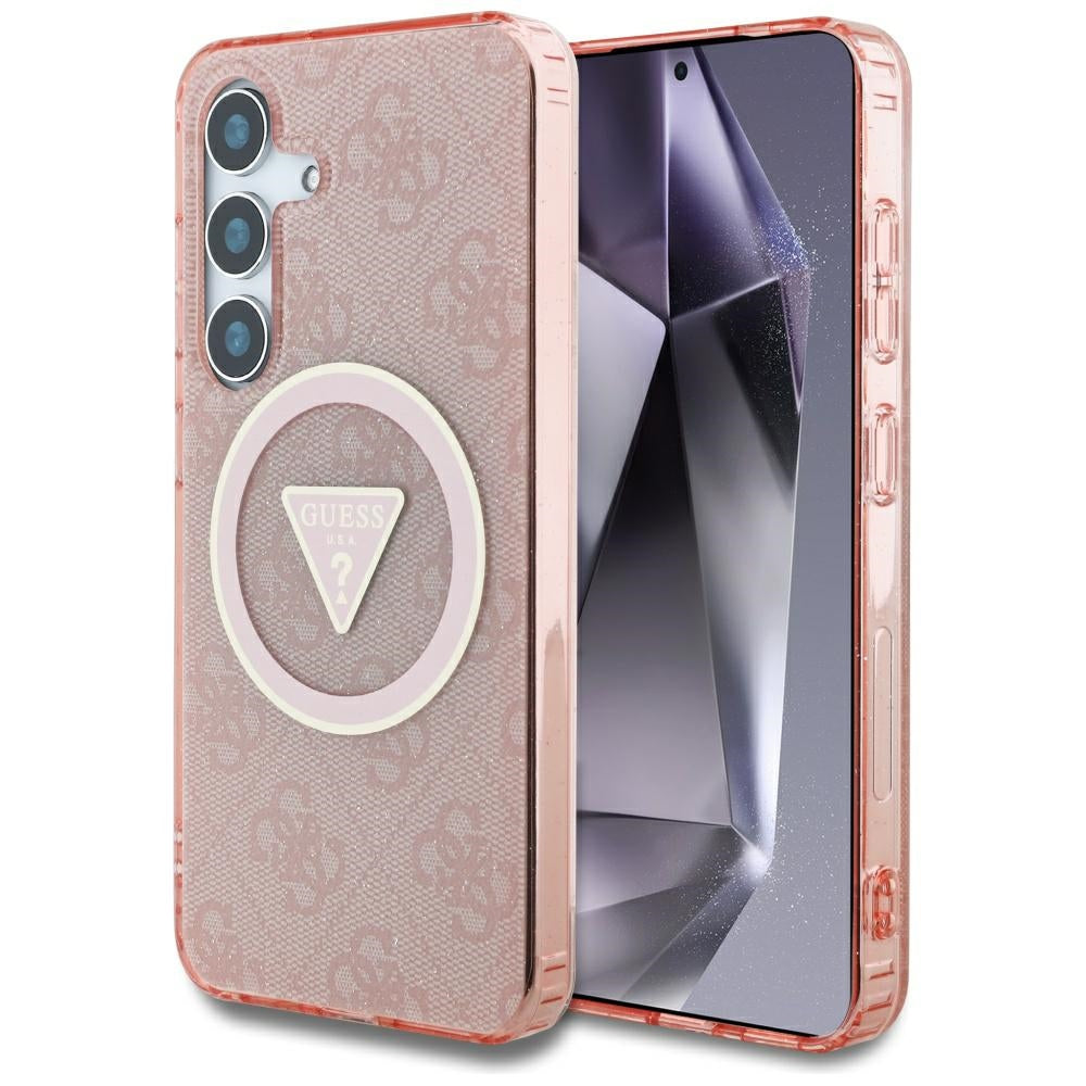 Custodia MagSafe per Samsung Galaxy S25 S931, Guess, IML Glitter 4G Circle Triangle, Rosa
