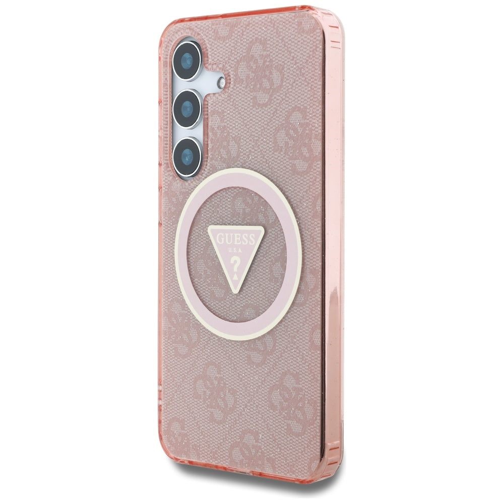 Custodia MagSafe per Samsung Galaxy S25 S931, Guess, IML Glitter 4G Circle Triangle, Rosa