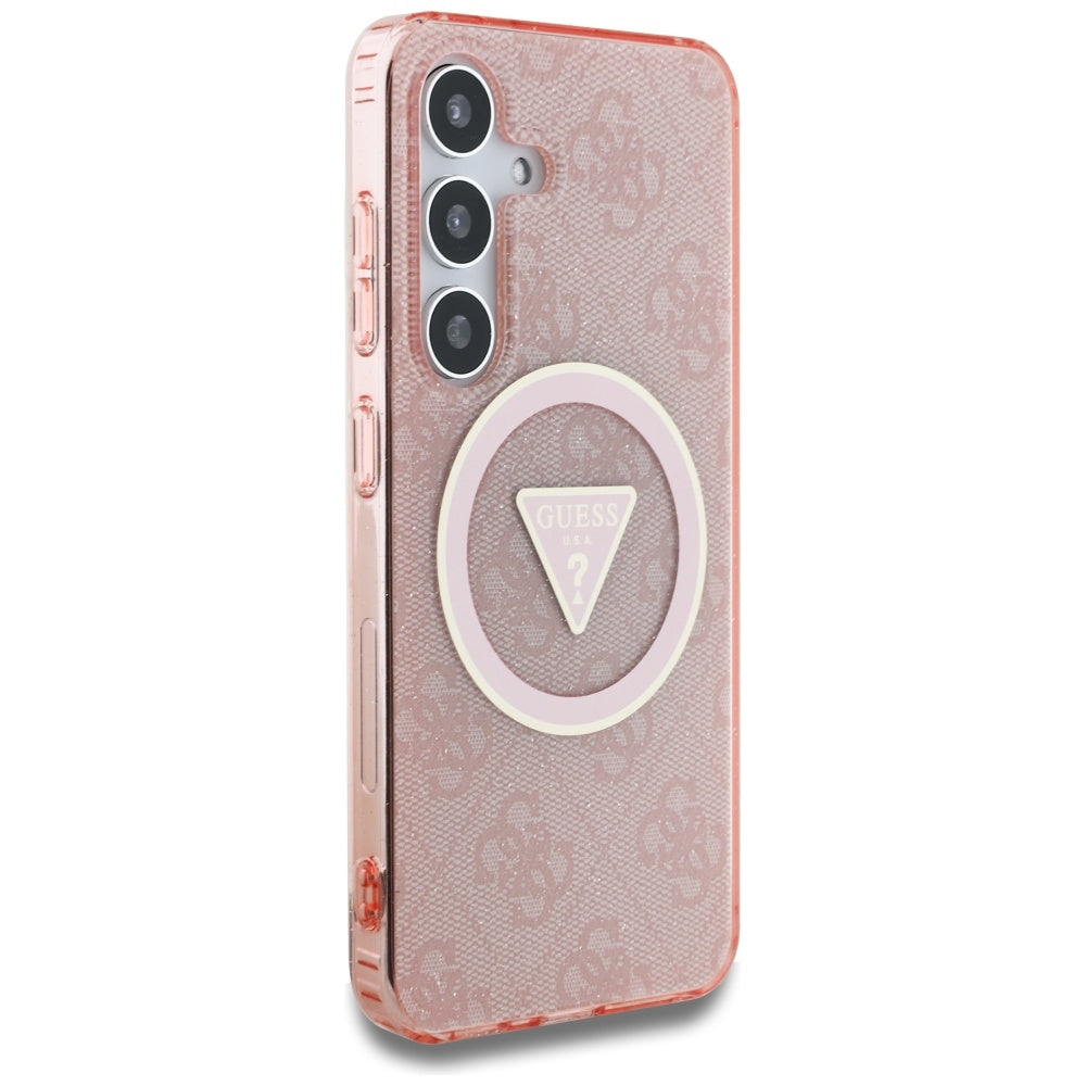 Custodia MagSafe per Samsung Galaxy S25 S931, Guess, IML Glitter 4G Circle Triangle, Rosa