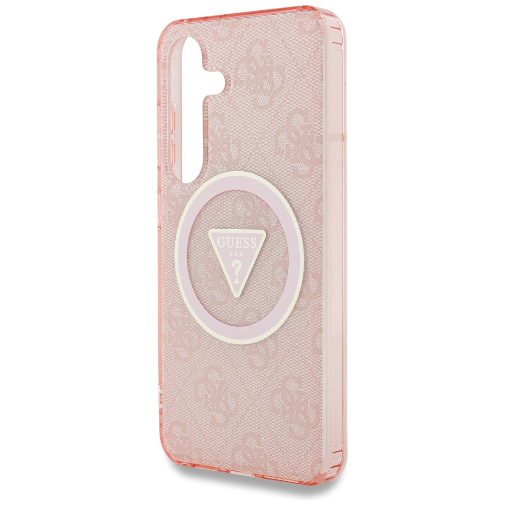 Custodia MagSafe per Samsung Galaxy S25 S931, Guess, IML Glitter 4G Circle Triangle, Rosa