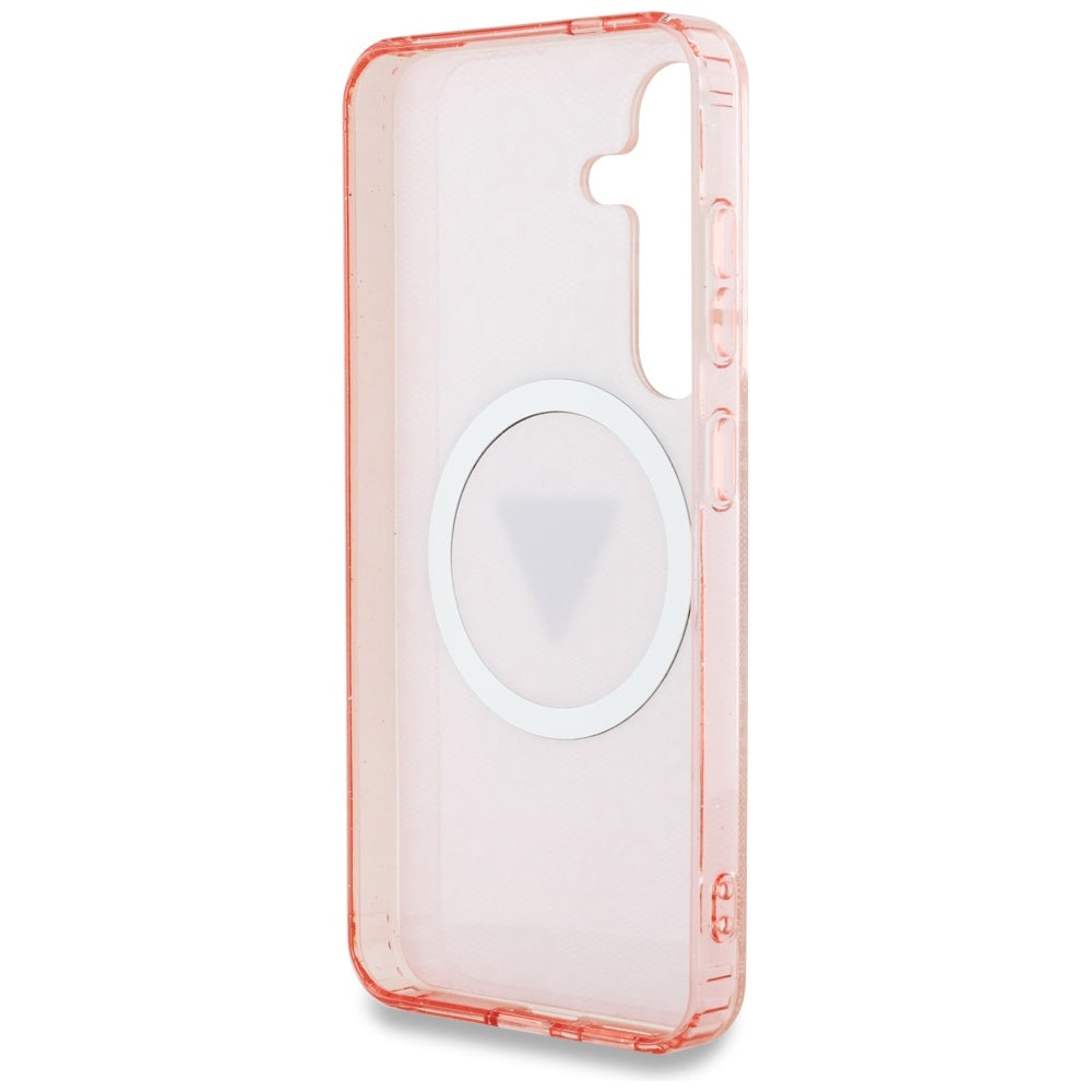 Custodia MagSafe per Samsung Galaxy S25 S931, Guess, IML Glitter 4G Circle Triangle, Rosa