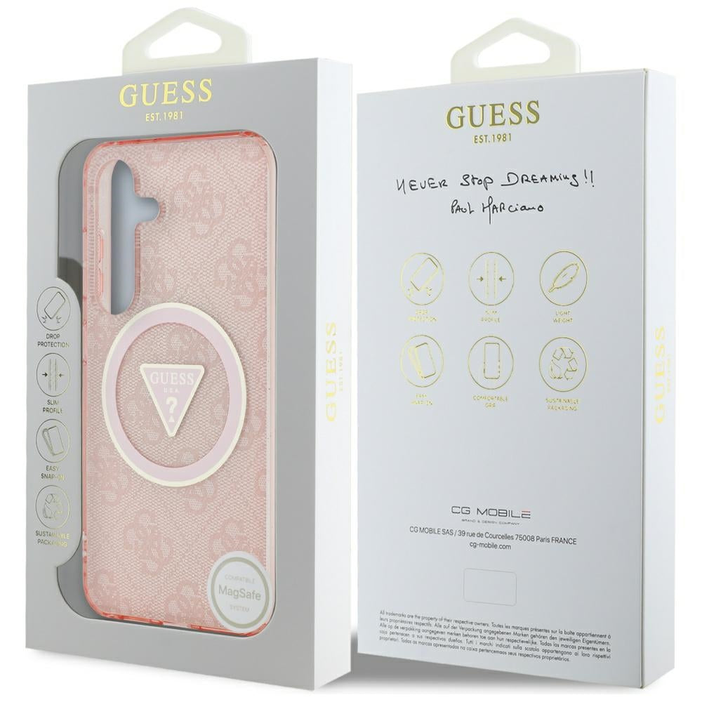 Custodia MagSafe per Samsung Galaxy S25 S931, Guess, IML Glitter 4G Circle Triangle, Rosa