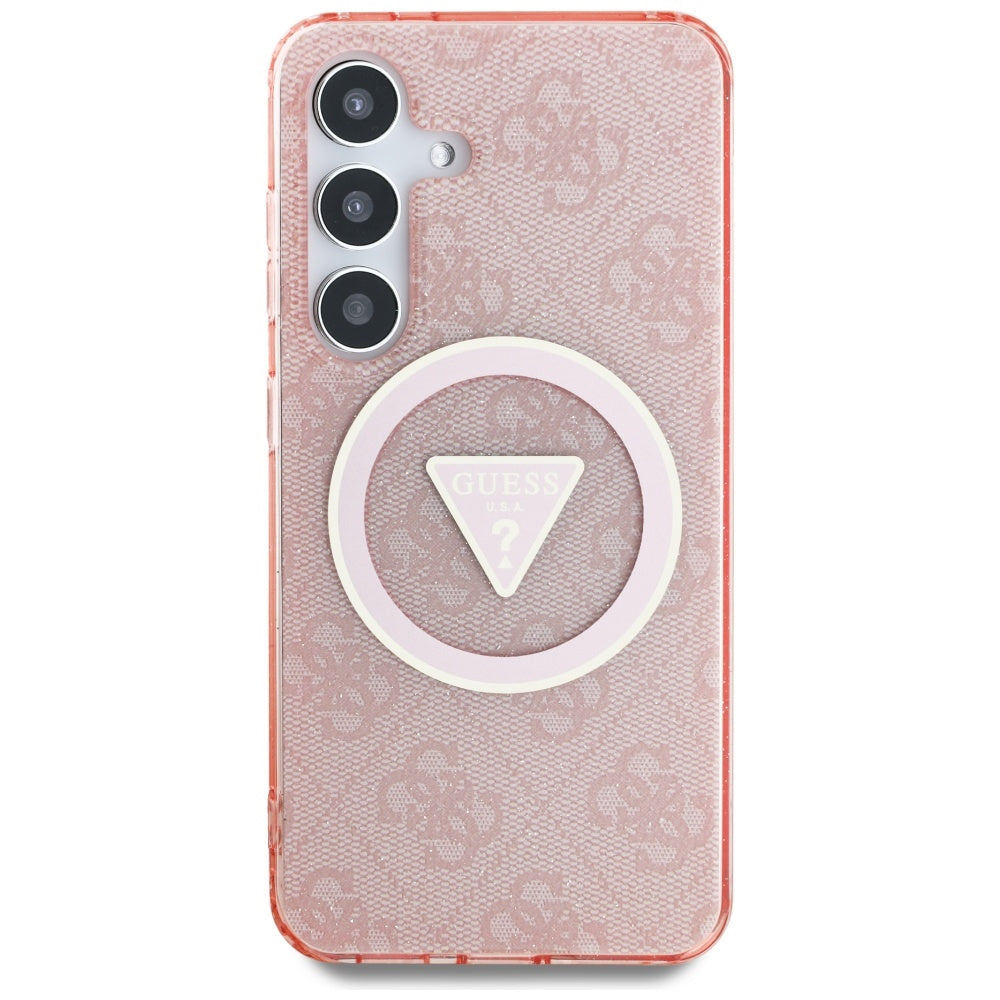 Custodia MagSafe per Samsung Galaxy S25 S931, Guess, IML Glitter 4G Circle Triangle, Rosa