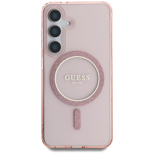 Coque MagSafe pour Samsung Galaxy S25 S931, Guess, IML Glitter Circle, Rose