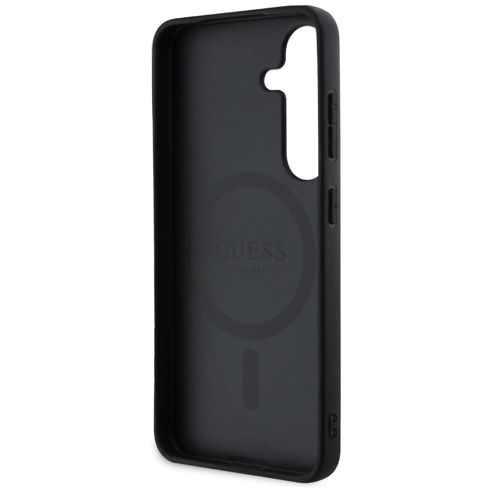 Custodia MagSafe per Samsung Galaxy S25 S931, Guess, Peony Grained Hot Stamp Triangle, Marrone