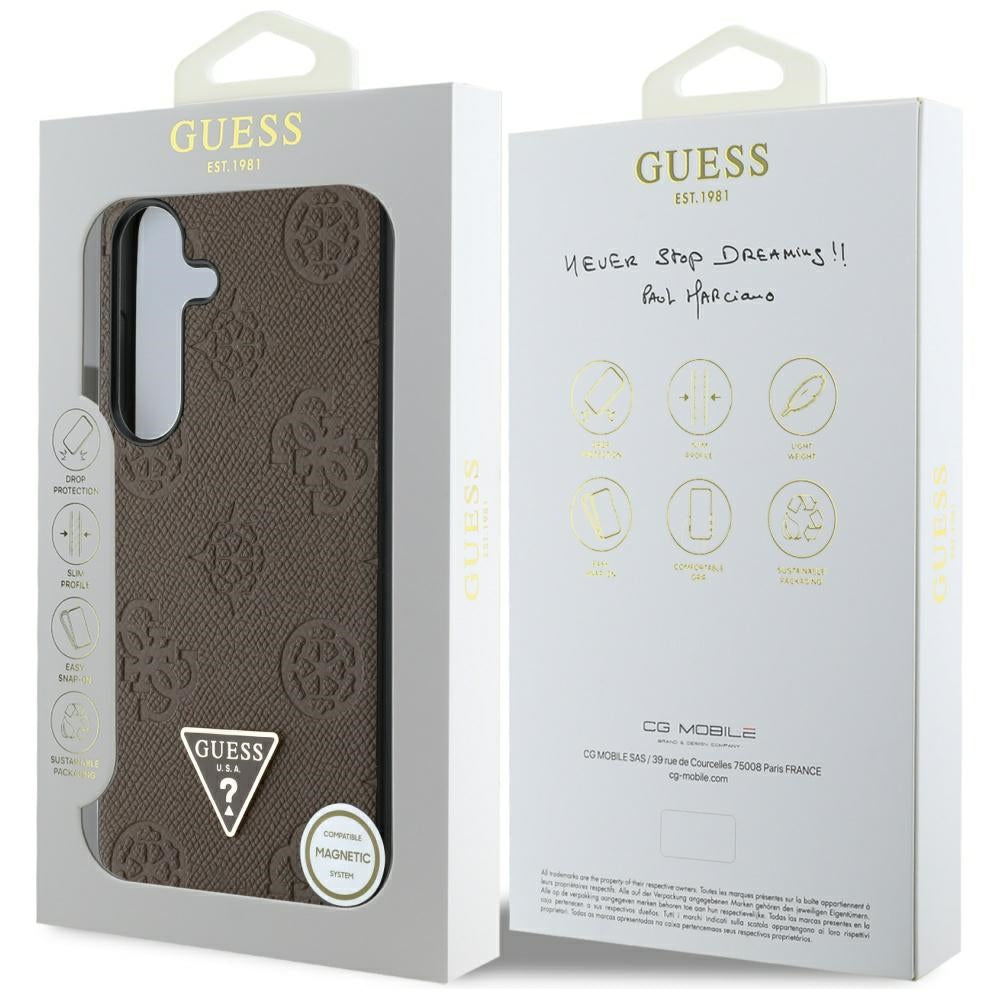 Custodia MagSafe per Samsung Galaxy S25 S931, Guess, Peony Grained Hot Stamp Triangle, Marrone