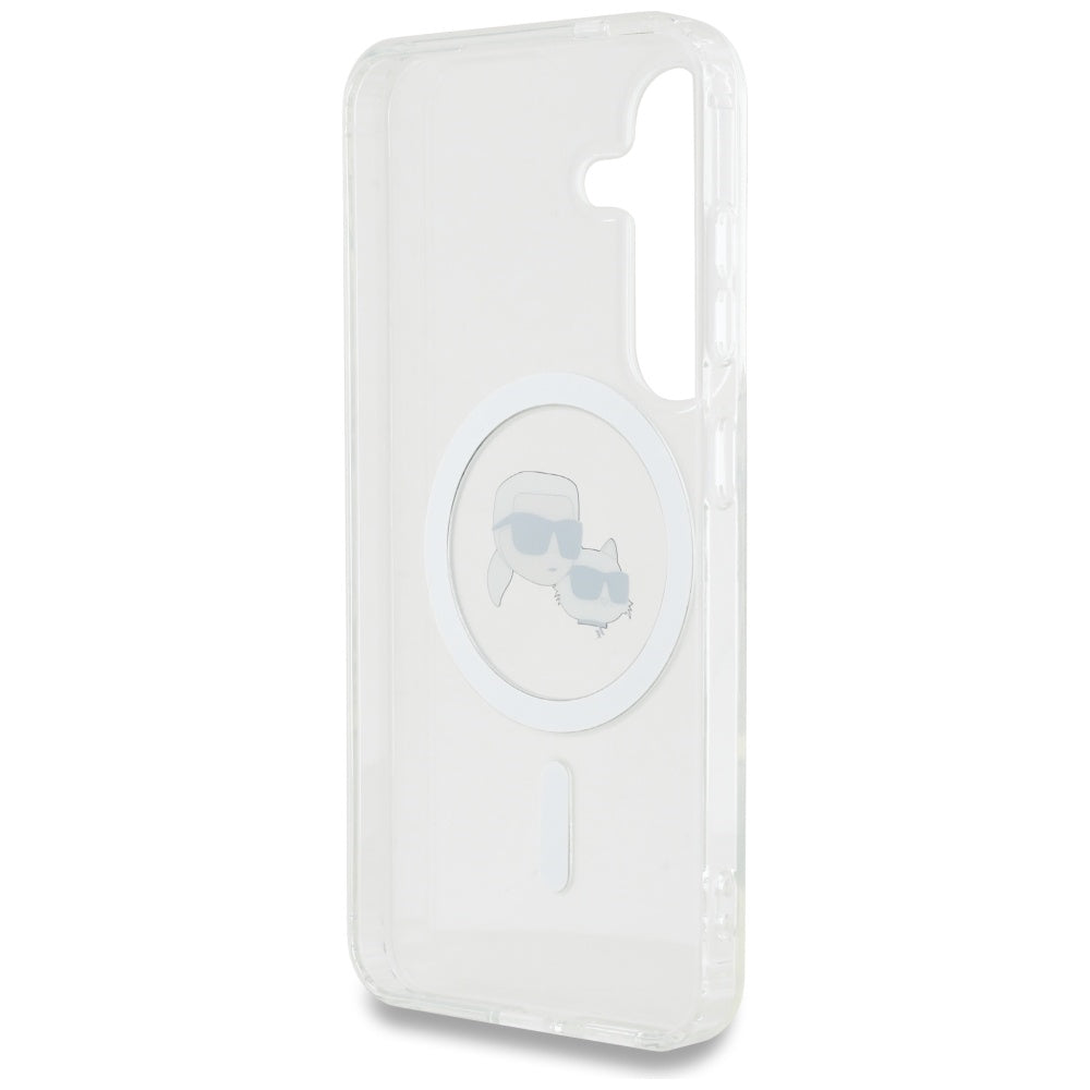 Custodia MagSafe per Samsung Galaxy S25 S931, Karl Lagerfeld, IML Metal Karl & Choupette's Heads, Bianca