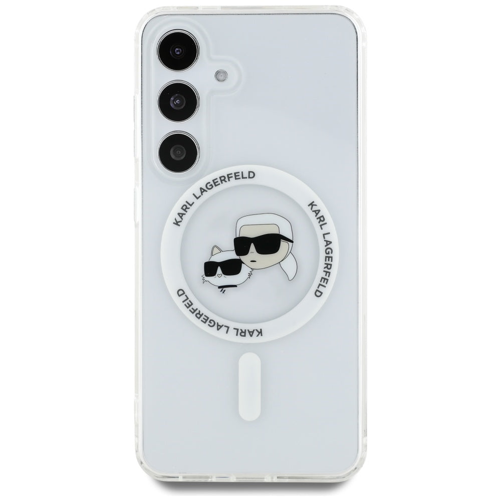 Custodia MagSafe per Samsung Galaxy S25 S931, Karl Lagerfeld, IML Metal Karl & Choupette's Heads, Bianca