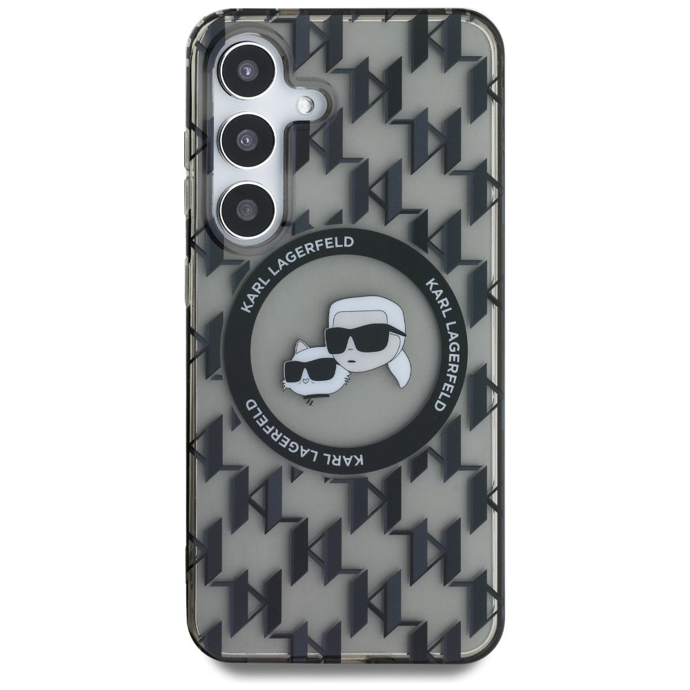 MagSafe Hülle für Samsung Galaxy S25 S931, Karl Lagerfeld, IML Monogramm Karl & Choupette's Köpfe, Schwarz
