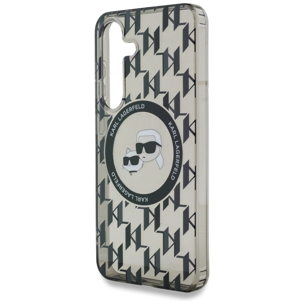 MagSafe Hülle für Samsung Galaxy S25 S931, Karl Lagerfeld, IML Monogramm Karl & Choupette's Köpfe, Schwarz