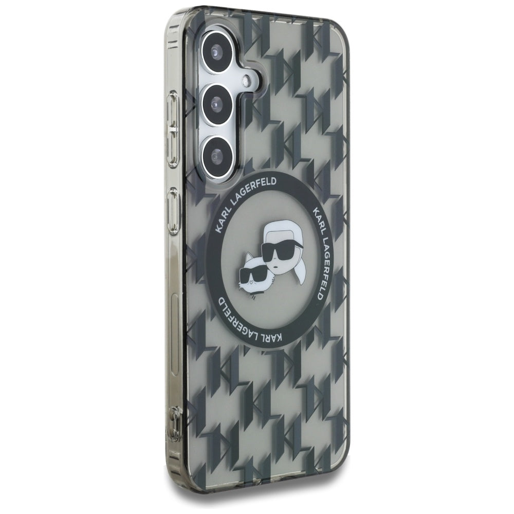 MagSafe Hülle für Samsung Galaxy S25 S931, Karl Lagerfeld, IML Monogramm Karl & Choupette's Köpfe, Schwarz