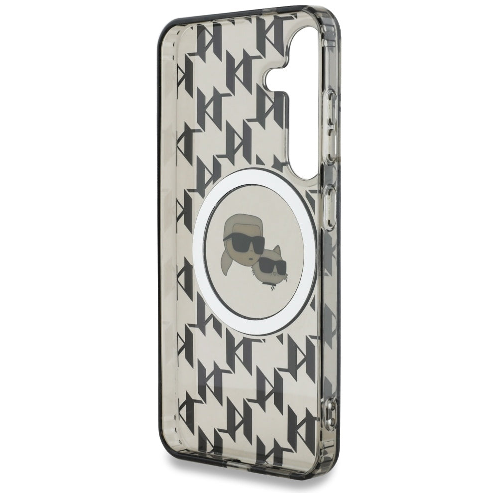 MagSafe Hülle für Samsung Galaxy S25 S931, Karl Lagerfeld, IML Monogramm Karl & Choupette's Köpfe, Schwarz