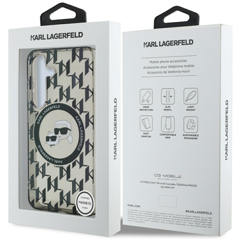 MagSafe Hülle für Samsung Galaxy S25 S931, Karl Lagerfeld, IML Monogramm Karl & Choupette's Köpfe, Schwarz