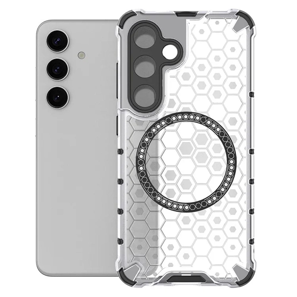 Coque MagSafe pour Samsung Galaxy S25 S931, Techsuit, HoneyComb Shield, Blanche
