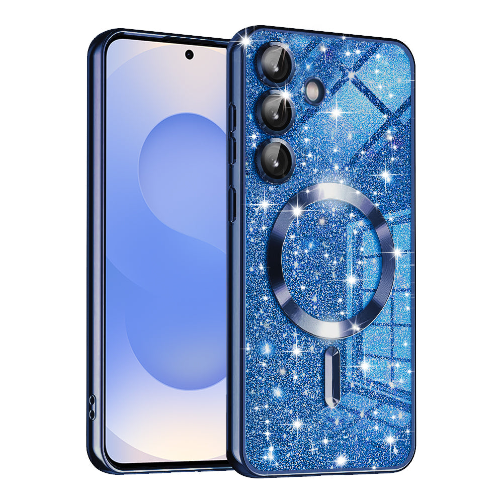 Custodia MagSafe per Samsung Galaxy S25 S931, Techsuit, Luxury Glitter, Blu Scuro