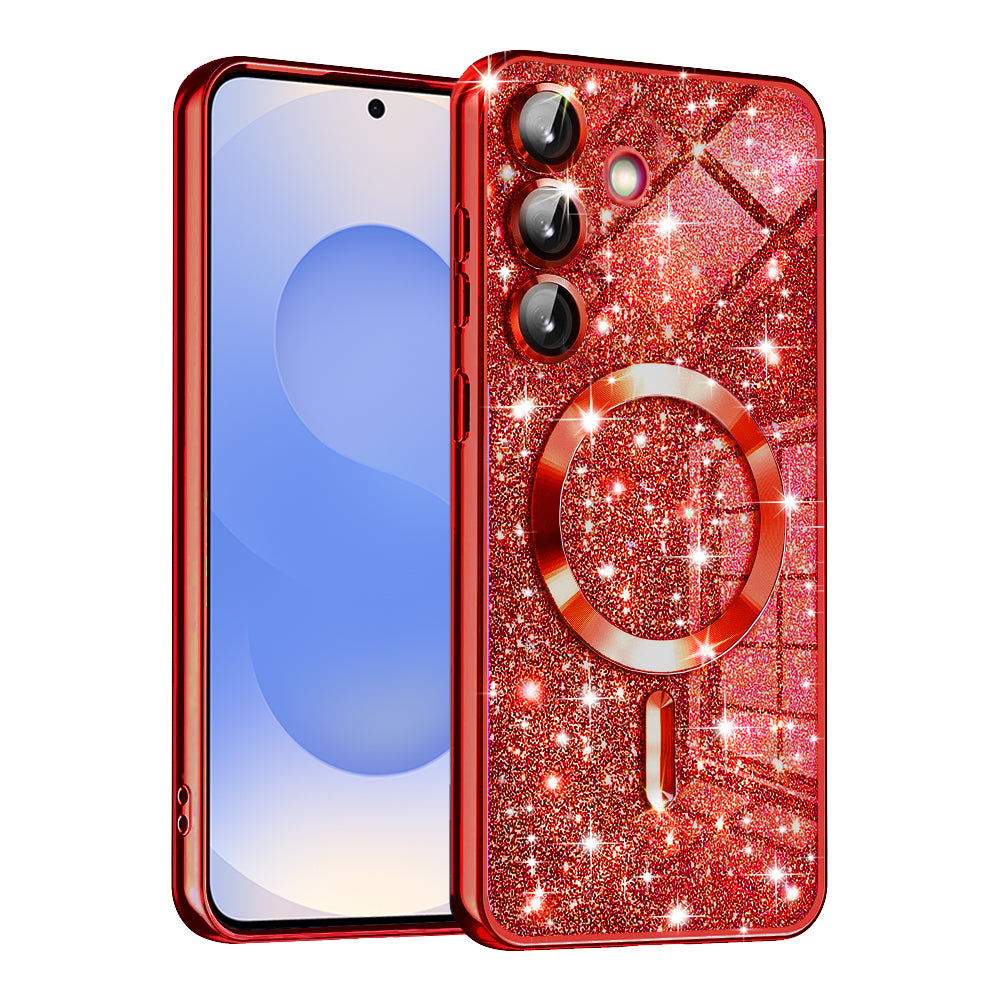 Custodia MagSafe per Samsung Galaxy S25 S931, Techsuit, Luxury Glitter, Rossa